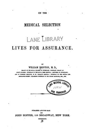 Cover for On the medical selection of lives for assurance