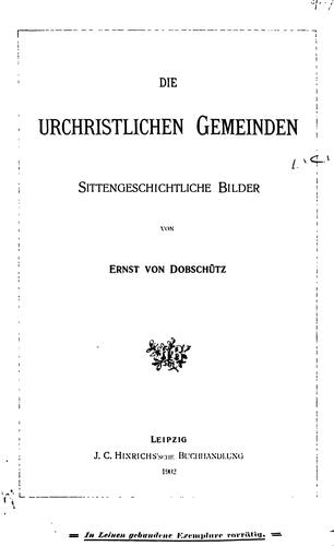 Cover for Die urchristlichen gemeinden