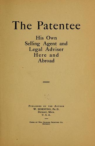 Cover for The patentee his own selling agent and legal adviser here and abroad