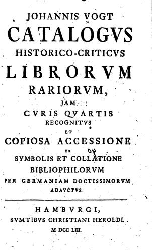 Cover for Catalogvs historico-criticvs librorvm rariovm