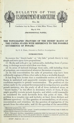 Cover for The topographic features of the desert basins of the United States with reference to the possible occurrence of potash