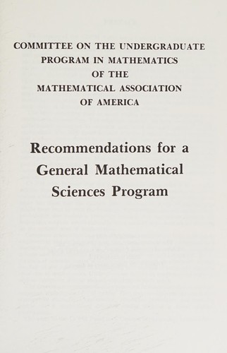 Cover for Recommendations for a general mathematical sciences program