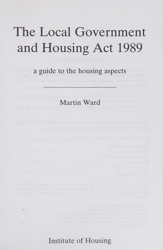 Cover for The Local Government and Housing Act 1989