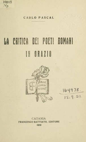 Cover for La critica dei poeti romani in Orazio