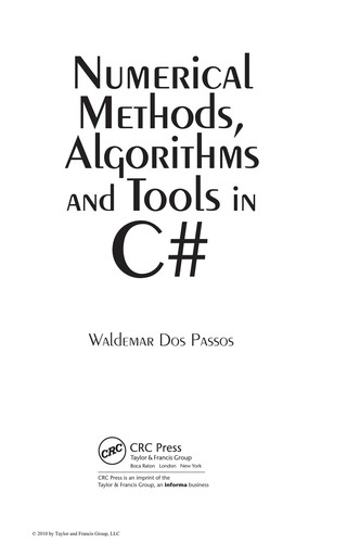 Cover for Numerical methods, algorithms, and tools in C♯