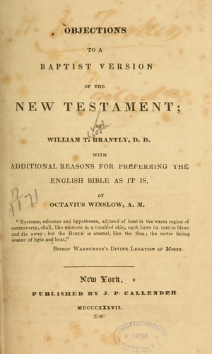 Cover for Objections to a Baptist version of the New Testament;...