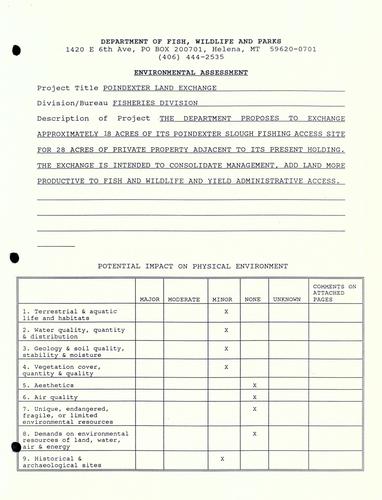 Cover for [Environmental assessment for a partial exchange of the Poindexter Slough property near Dillon, Montana]