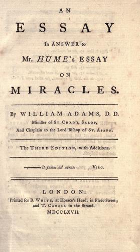 Cover for An essay in answer to Mr. Hume's Essay on miracles.