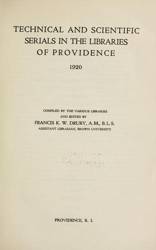 Cover for Technical and scientific serials in the libraries of Providence, 1920.