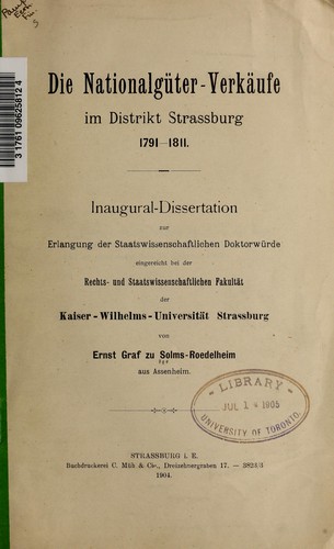 Cover for Die Nationalgüter-Verkäufe im Distrikt Strassburg 1791-1811