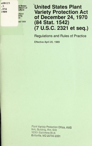 Cover for United States Plant Variety Protection Act of December 24, 1970 (84 Stat. 1542) (7 U.S.C. 2321 et seq.)