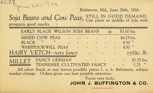 Cover for Soja beans and cow peas [price list]