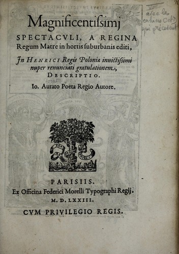 Cover for Magnificentissimj spectacvli, a Regina Regum Matre in hortis suburbanis editi