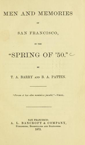 Cover for Men and memories of San Francisco in the "spring of '50"