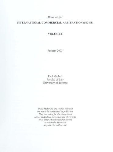 Cover for Materials for international commercial arbitration (513HS)