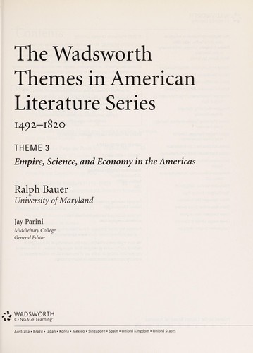 Cover for The Wadsworth themes in American literature series, 1492-1820