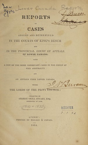 Cover for Reports of cases argued and determined in the Courts of King's Bench and in the Provincial Court of Appeals of Lower Canada