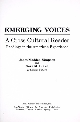 Cover for Emerging voices
