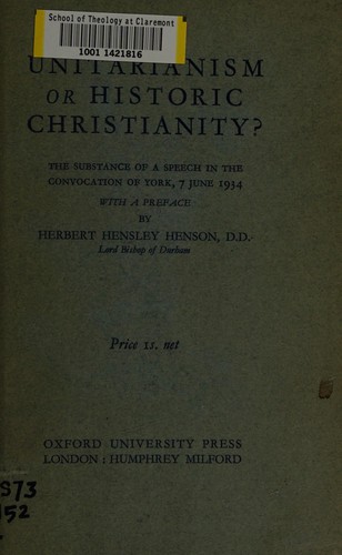Cover for Unitarianism or historic Christianity?