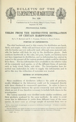 Cover for Yields from the destructive distillation of certain hardwoods.