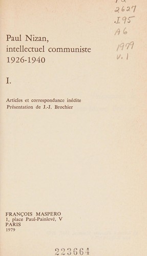 Cover for Paul Nizan, intellectuel communiste.