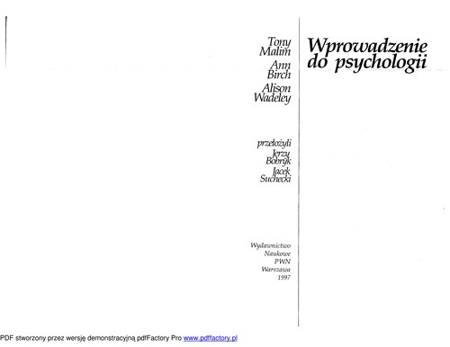 Cover for Wprowadzenie do psychologii