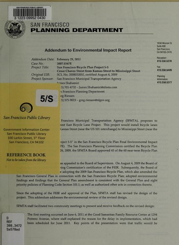 Cover for Addendum to environmental impact report