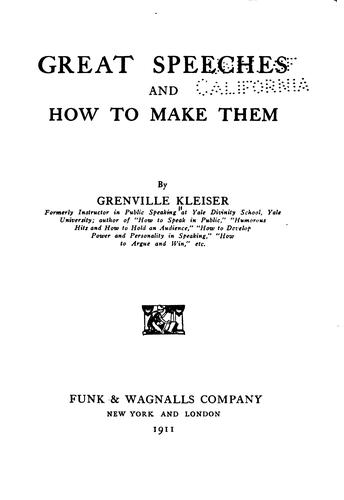 Cover for Great speeches and how to make them