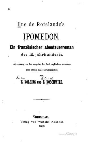Cover for Ipomedon: ein französischer abenteuerroman des 12. jahrhunderts