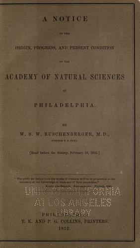 Cover for A notice of the origin, progress, and present condition of the Academy of Natural Sciences of Philadelphia