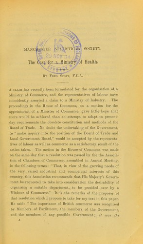 Cover for The case for a Ministry of Health