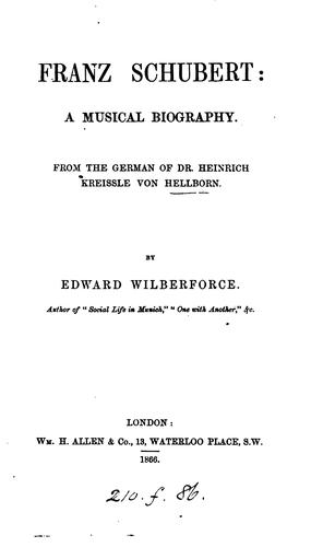Cover for Franz Schubert, a musical biography, from the Germ. [abridged] by E. Wilberforce