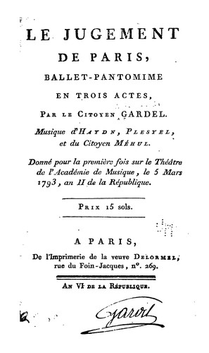 Cover for Le jugement de Paris: ballet-pantomime en trois actes