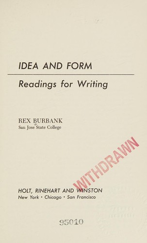 Cover for Idea and form: readings for writing.
