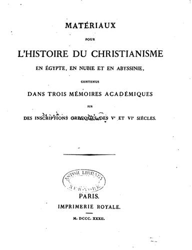 Cover for Matériaux pour l'histoire du Christianisme en Égypte, en Nubie et en Abyssine: contenus dans ...