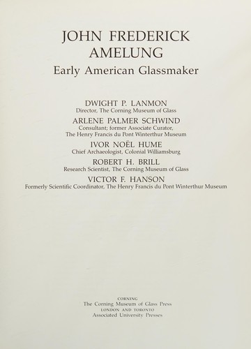 Cover for John Frederick Amelung, early American glassmaker