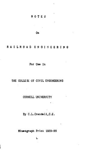 Cover for Notes on Railroad Engineering for Use in the College of Civil Engineering, Cornell University
