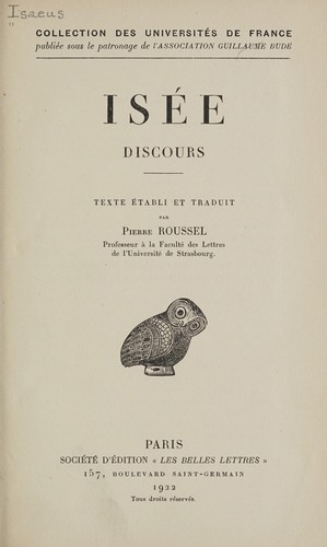 Cover for Isée discours