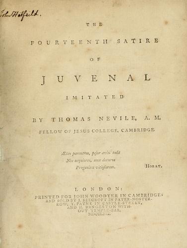 Cover for The fourteenth satire of Juvenal imitated.