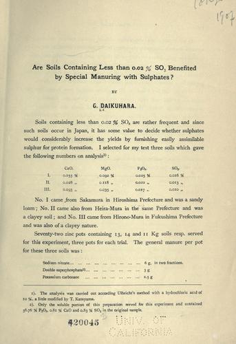 Cover for Are soils containing less than 0.02% SObenefited by special manuring with sulphates?