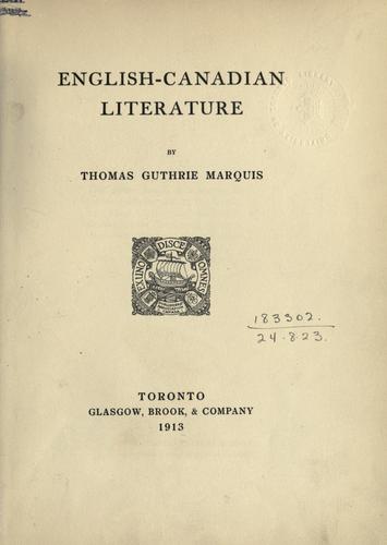 Cover for English-Canadian literature.
