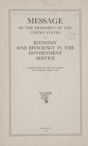 Cover for Message of the President of the United States on economy and efficiency in the government service