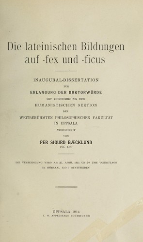 Cover for Die lateinischen Bildungen auf -fex und -ficus