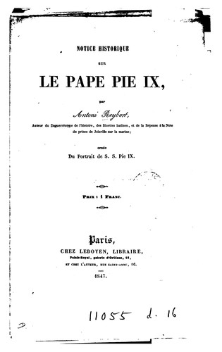 Cover for Notice historique sur le pape Pie ix