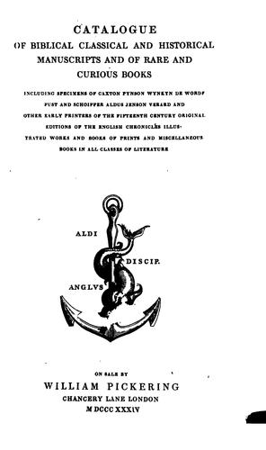 Cover for Catalogue of biblical, classical and historical manuscripts and of rare and curious books ...