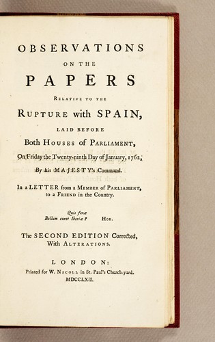 Cover for Observations on the papers relative to the rupture with Spain
