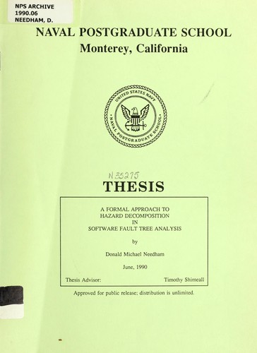 Cover for A formal approach to hazard decomposition in Software Fault Tree Analysis