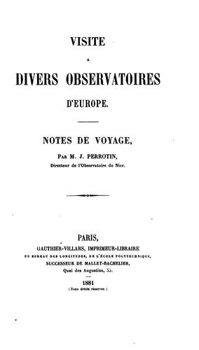 Cover for Visite a divers observatoires d'Europe: Notes de voyage
