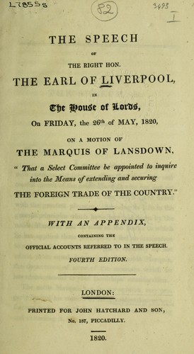 Cover for Speech in the House of Lords on May 26th, 1820