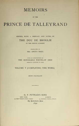 Cover for Memoirs of the Prince de Talleyrand